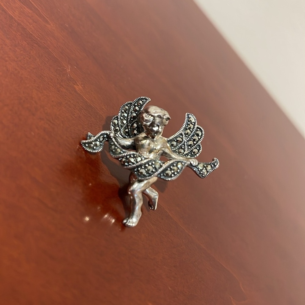 Vintage Judith Jack Sterling Silver & Marcasite Cherub / Angel Baby Pin / Brooch